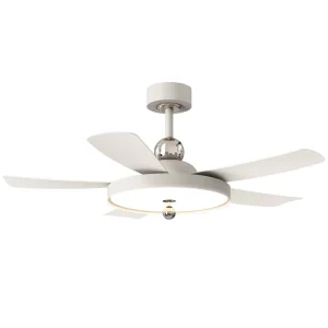 42 Inch Modern Nordic Simple 5 Blade White Ceiling Fan with Lamp with LED Lighting Lights LED Lamp Classic