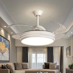 42 Inch Modern Retractable Invisible 4 Bladeless Ceiling Fan with LED Light and Remote Control ABS Iron Material