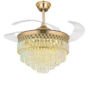 42 Inch Motor LED Ceiling Fan with Modern Design Replaceable Crystal Cover Remote Control ABS Lamp for Indoor Living Room