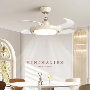 42 Inch Retractable Invisible Foldable Modern Led Luxury Low Profile Living Room Ceiling Fan with Lights Remote Control
