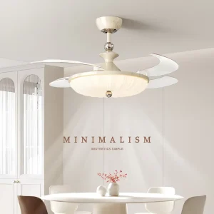 42 Inch Retractable Invisible Foldable Modern Led Luxury Low Profile Living Room Ceiling Fan with Lights Remote Control