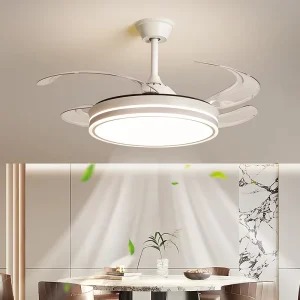 42 Inch Retractable Invisible Foldable Modern Led Luxury Low Profile Living Room Ceiling Fan with Lights Remote Control