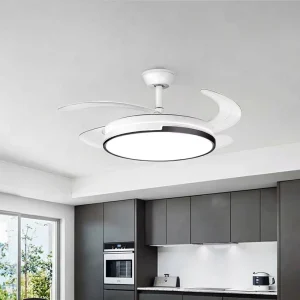 42 Inch Smart Retractable Invisible Blade Ceiling Fan with Best Bright Light Lamp and Remote Control for Kitchen Use DC Motor