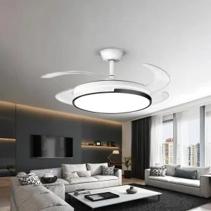 42 Inch Smart Retractable Invisible Foldable Modern LED Luxury Low Profile Living Room Ceiling Fan with Lights Remote Control