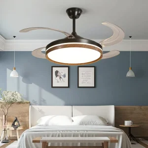 42 Inch Walnut LED Smart Ceiling Fans with Dimmable LED Lamps Wooden WiFi Remote Control Switch 110 220V Tuya Radio MP