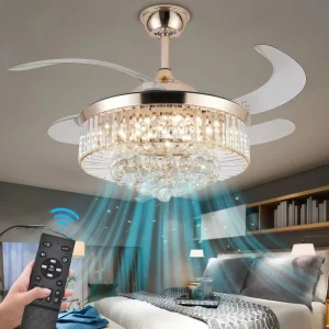 42″ Reversible 6-Speed Remote Control LED Copper Ceiling Fan with 5 Blades DC Motor Dimmable Hugger Mount for Modern Living Room