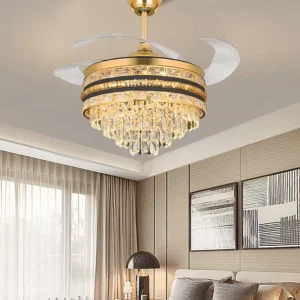 42-inch Modern DC Motor Indoor Retractable Ultra-Thin Ceiling Fan Replaceable LED Crystal Cover ABS Blades Decoration Remote