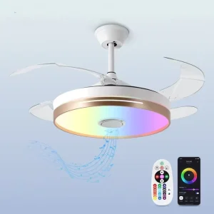 42 inch Modern RGB LED Chandelier Ceiling Fan with DC Motor Music Remote Control for Bathroom