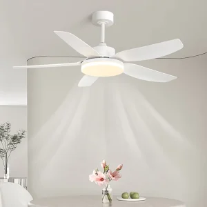 44 Inch Remote Control Fan3 5 ABS Blades 6 Speed White Iron Body Ceiling Fan with Light for Home Living Room