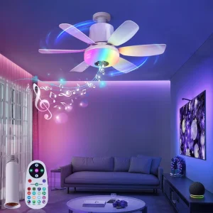 470mm Smart RGB Ceiling Fan with Light LED E27 Music Rhythm Remote Dimmable BLDC 3 Speed Timing Bedroom Living Room