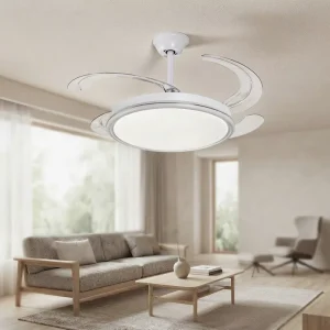 48″ 52″ Retractable LED Ceiling Fan Bedroom Living Room Quiet 6-Speed 3-Color Temperature Dimmable Remote Control High CRI 95