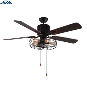 48 Inch 52 Inch 110v Pull Chain 5 Reversible Wooden Blades Vintage Ceiling Fan With Light