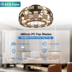 480mm Modern Ceiling Fan with LED Light Quiet Motor Elegant Home Decor Ideal for Bedroom Living Room and Dining Area