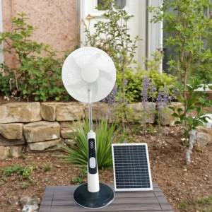 5-Blade 16-Inch Solar Panel Plastic Air Cooling Fan Mechanical Control Electric Battery-Powered Remote Control Timer Outdoor