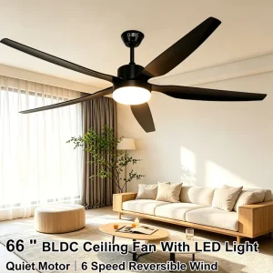 5 Blade Ceiling Fan 66 Inch Matte Black Iron ABS BLDC Motor 6 Speed Reversible Dimmable LED Remote Control Bedroom Home Hotel