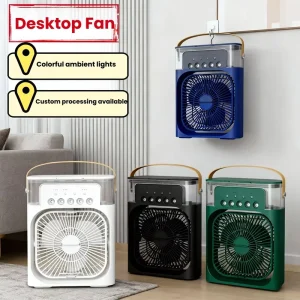 5-Port Bladeless Humidifying Mist Fan USB Type C Portable Cooling Fan with 3 Speeds & 3 Mist Levels for Outdoor Use