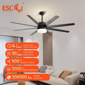 5 Speed Smart Ceiling Fan Light Modern 8 Blades 60 Inch Large Ceiling Fan with LED Light and Remote Control