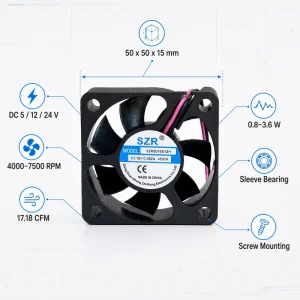5015 Industrial Mini Brushless DC Axial Flow Fan 50x50x15mm Sleeve Bearing DC Cooling Fans Screw Mounting OEM ODM Customizable