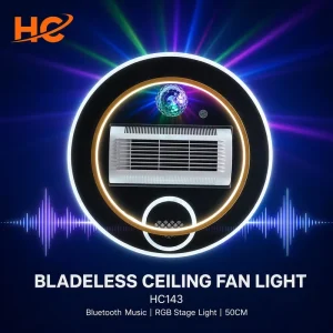 50CM Bladeless Ceiling Fan with Light Blades RGB Disco Dome Bluetooth 5.0 Music Speaker Smart Remote Safe for Families