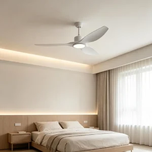 52” 3 Blade Plastic LED Electric Quiet Ceiling Fan Pure Copper BLDC Motor 4500CFM Airflow 6 Speed Remote APP Control 30W Light