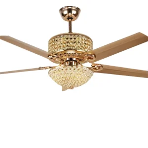 52″ 5 Blades Ceiling Fans Modern Ceiling Rechargeable Remote Control Fan with Light