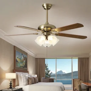52″ Classic LED Ceiling Fan with Solid Wood Body 6 Speeds 5 Blades Pull Chain Remote Control and Lamp