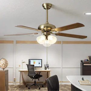 52″ Classic Modern LED Ceiling Fan with 6 Speeds 5 Blades Pull Chain Remote Control and Wood Look Decorative