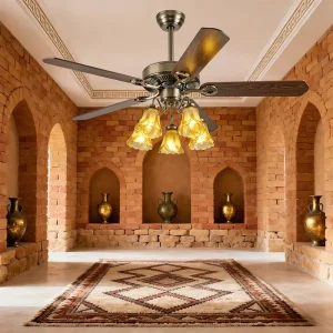 52 Inch 220V Wood Leaf Ceiling Fans with LED Lights and Remote Control Modern Design for Living Room Chandelier