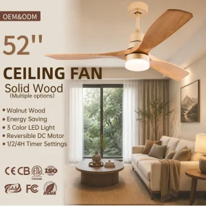 52-Inch 3-Blade American Style Ceiling Fan with Light Remote Control Silent Motor for Living Room and Bedroom