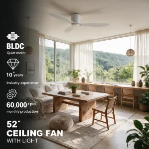 52 Inch 3 Blades Ceiling Fan with Remote Control and Iron Construction Nordic Design Reliable Warranty for Commercial Use