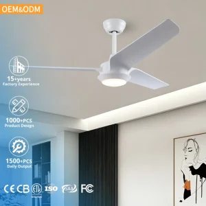 52 Inch ABS 3 Blade LED Dimming DC Motor Modern White Ceiling Fan With Light and Remote Control