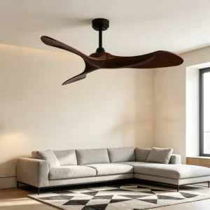 52 Inch Architectural Decorative Ceiling Fan with Sculptural Solid Wood Blade Ultra-Quiet DC Motor for Luxury Villas & Hotel