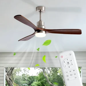 52 Inch Brushed Nickel Ceiling Fans with Lights and Remote Control Modern Ceiling Fan Light 3 Blades 6 Speed DC Motor