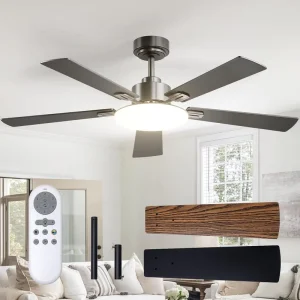 52 Inch Ceiling Fan With 3CCT Dimmable LED Light Remote Reversible 6 Speed Silent DC Fan for Bedroom Living Room