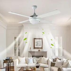 52 Inch Ceiling Fan with Lamp Pull Chain Control 4 Plywood Blades AC Motor LED Light Electric Household Use White