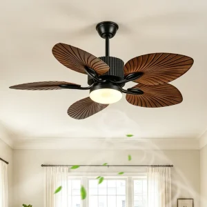 52 Inch Ceiling Fan with Light Remote Control Wood Grain 5 Blade Reversible DC Motor Fan for Living Room Bedroom