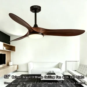52 Inch Ceiling Fan with Light and Remote Quiet BLDC Motor Reversible Wood Grain Blades Dimmable LED Ceiling Fan for Home