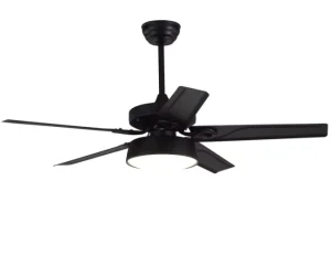 52 Inch Ceiling Installation High Efficient Energy Saving Remote Control Black Color Metal Ceiling Fan with LED Light