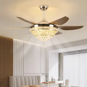 52-Inch Crystal LED Ceiling Fan with Six ABS Blades Remote Control Modern Design DC Motor for Living Room