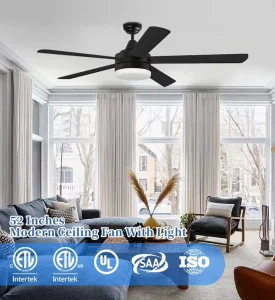 52 Inch Electric AC Motor Ceiling Fan with Light Low Noise Wooden Blades Energy Saving for Home & Office