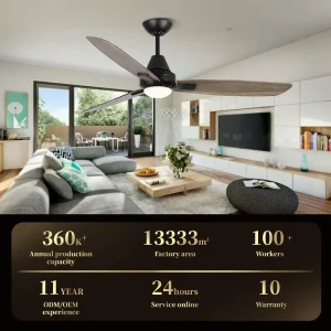 52 Inch Indoor Metal Ceiling Fan 3 Blades Reversible AC Motor Remote Control with Light Hotel & Household Use Energy Saving