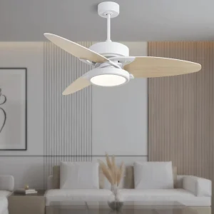 52 Inch LED Smart Ceiling Fan Lighting Plywood Construction White Finish Remote Control Indoor Use Project Installation
