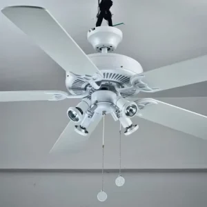 52 Inch Modern Air Cooling Fan Home Decorative White Ceiling Fan With 4 Lights 5 Plywood Blades Include Pull Chain Control