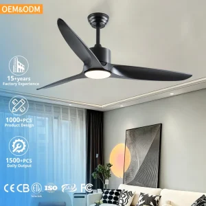 52 Inch Modern Black Iron Indoor Ceiling Fans with Light 3 Blade LED Dimming DC Motor Remote Control Living Room