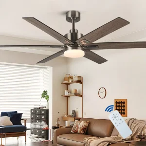 52 Inch Modern Ceiling Fan 6 Plywood Blades Quiet Reversible DC Motor LED Ceiling Fan with Light Large Ceiling Fan