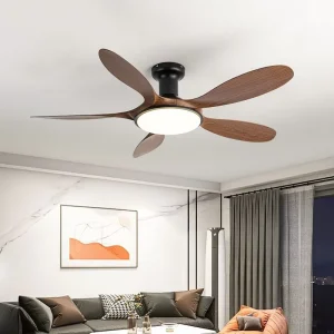 52 Inch Modern Fancy LED Ceiling Fan Light Wood with AC Motor and Remote Control for Living Room