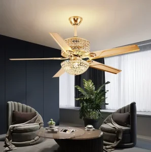 52 Inch Modern Iron LED Lighting Remote Control Golden Ceiling Fan with Light for Bedroom