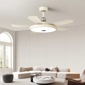 52 Inch Modern LED Ceiling Fan with Remote Control Lamp 6 Speed BLDC 5 Blades Warm White Light for Dining Bedroom Living Room