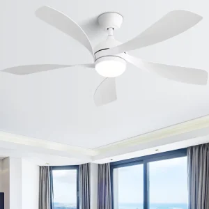 52 Inch Modern Led Ceiling Fan With 3 Color Dimmable 5 ABS Blades Remote Control Reversible DC Motor White for Bedroom