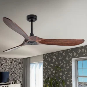 52 Inch Modern Long Life Living Room 6 Wind Speed 3 Blades Wood ABS BL Motor LED Smart Remote APP Control Dimmable Ceiling Fan